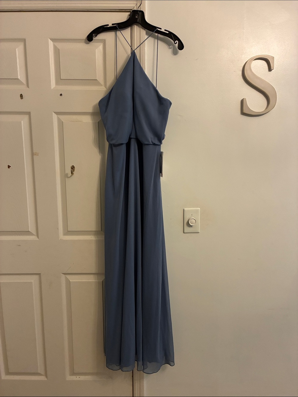 ALFRED SUNG Dusty Blue Strappy Halter Maxi Dress - Picture 1 of 2